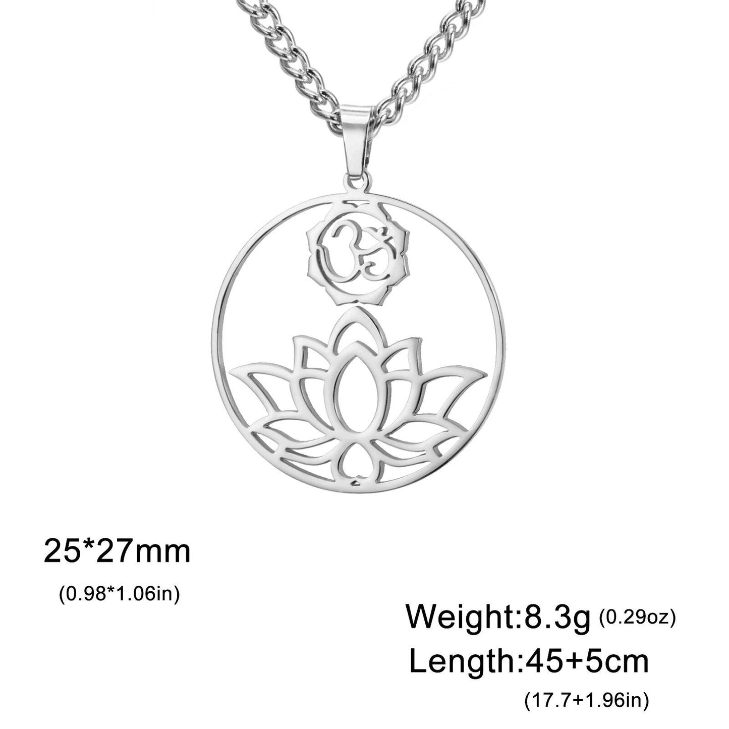 Lemegeton Lotus Necklace - Women's Yoga Flower Spiritual Stainless Steel Jewelry Vintage Pendant Necklace Accessory Gift Parallel Import