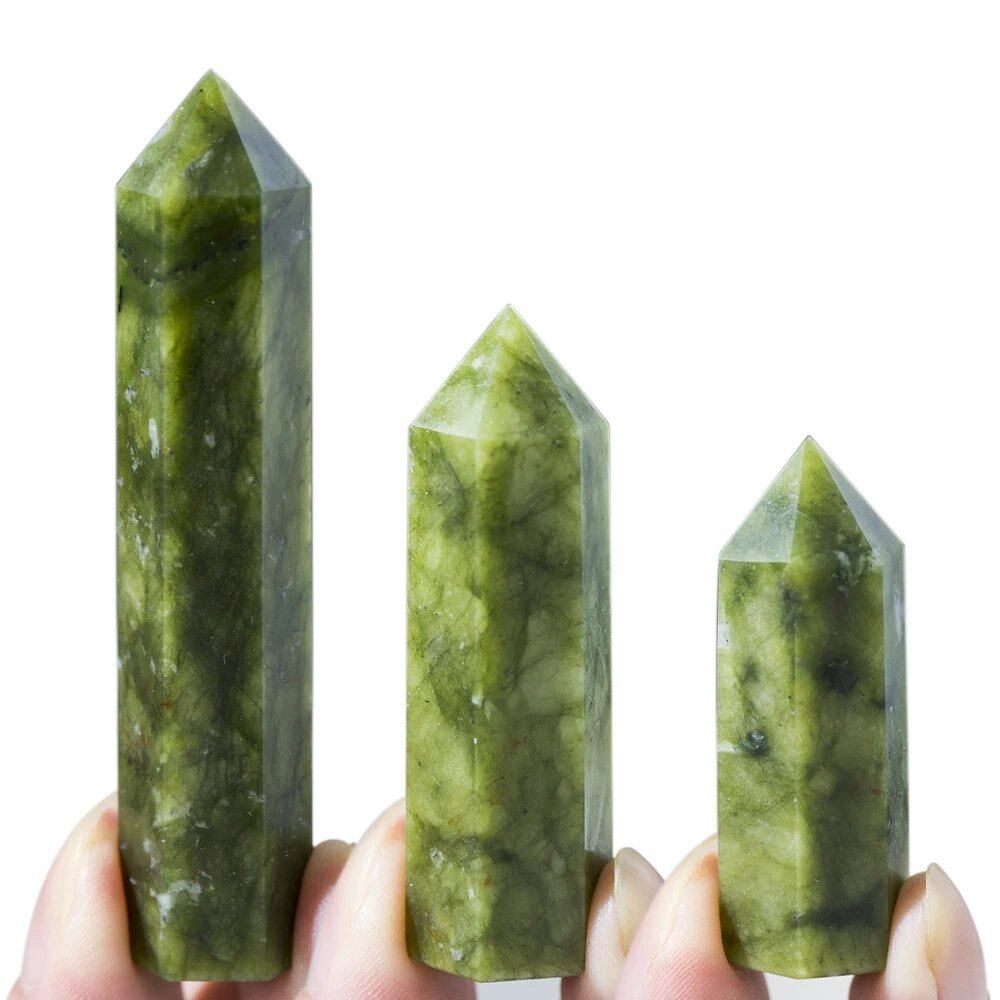 Natural Crystal Green Jade Wand, Polished, 1.57-3.14 Inch, for Reiki Healing, Energy Stone, Hexagonal Point Obelisk, Gemstone, Parallel Import