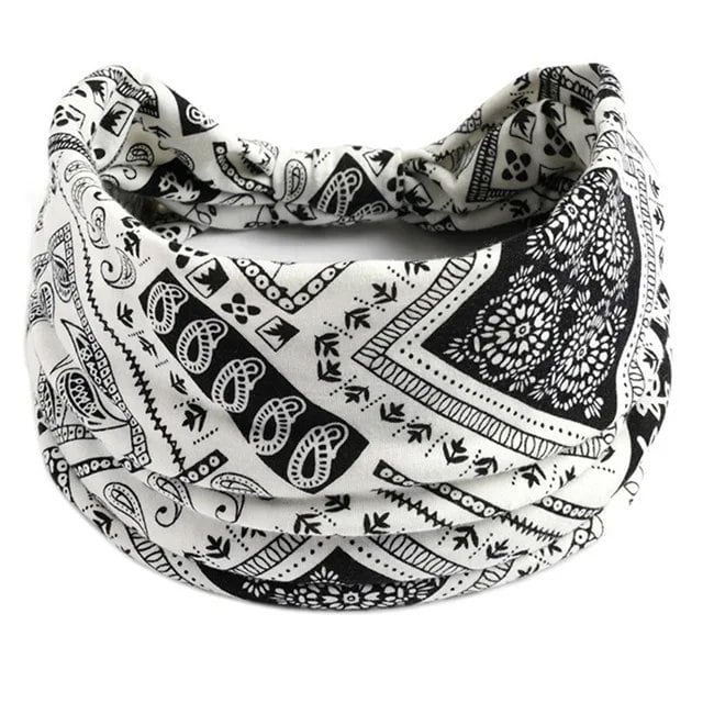 New Boho Floral Print Wide Headband with Vintage Knot Elastic Turban Headwrap for Women and Girls, Cotton Soft Bandana Hair Accessory, Parallel Import