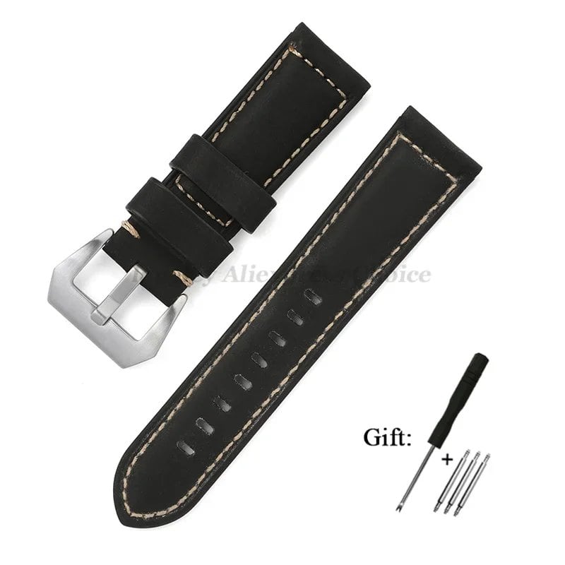 Genuine Panerai Leather Watch Band, High-Quality Calf Crazy Horse Strap, Men's Sports Bracelet, 20mm, 22mm, 24mm, 26mm Band Colors, Parallel Import