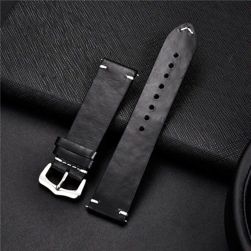 Retro-style genuine leather, oil-waxed finish, aged look, cowhide luxury business watch band, 18, 20, 22, 24mm, Band Color: mm, Parallel Import