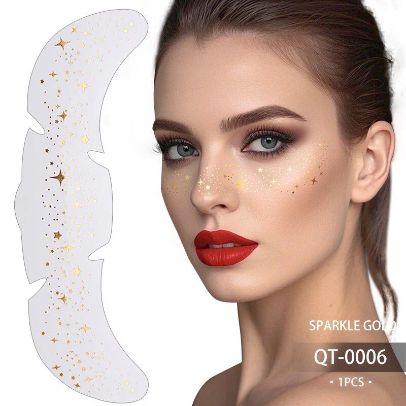 1/5pc Metallic Gold & Silver Fake Freckles Sparkle Glitter Star Facial Tattoo Stickers for Women Makeup Decoration Patches Color: Parallel Import
