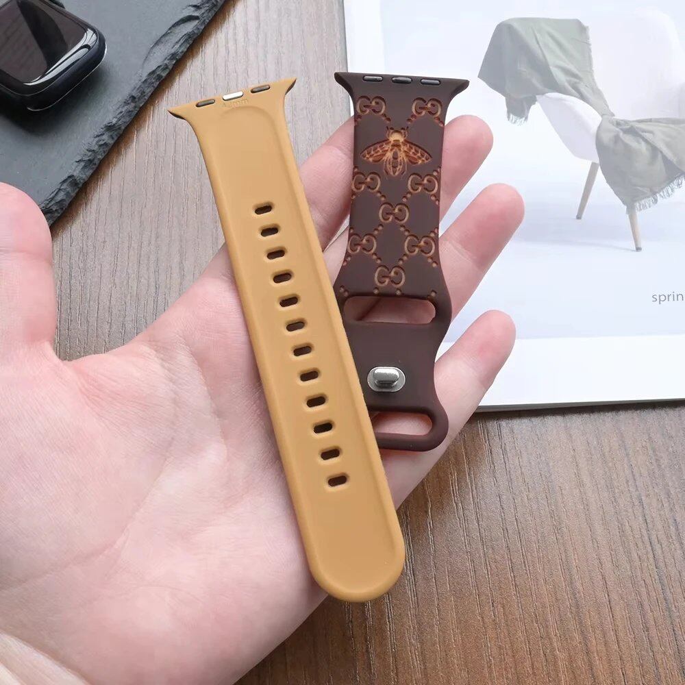 Silicone Engraved Strap for Apple Watch - Compatible with: 10/46mm/42mm/38mm/40mm/41mm/44mm/45mm/Ultra 2 (49mm)/iWatch 9/8/7/6/5/4/SE - Soft Bracelet Band Color: Parallel Import