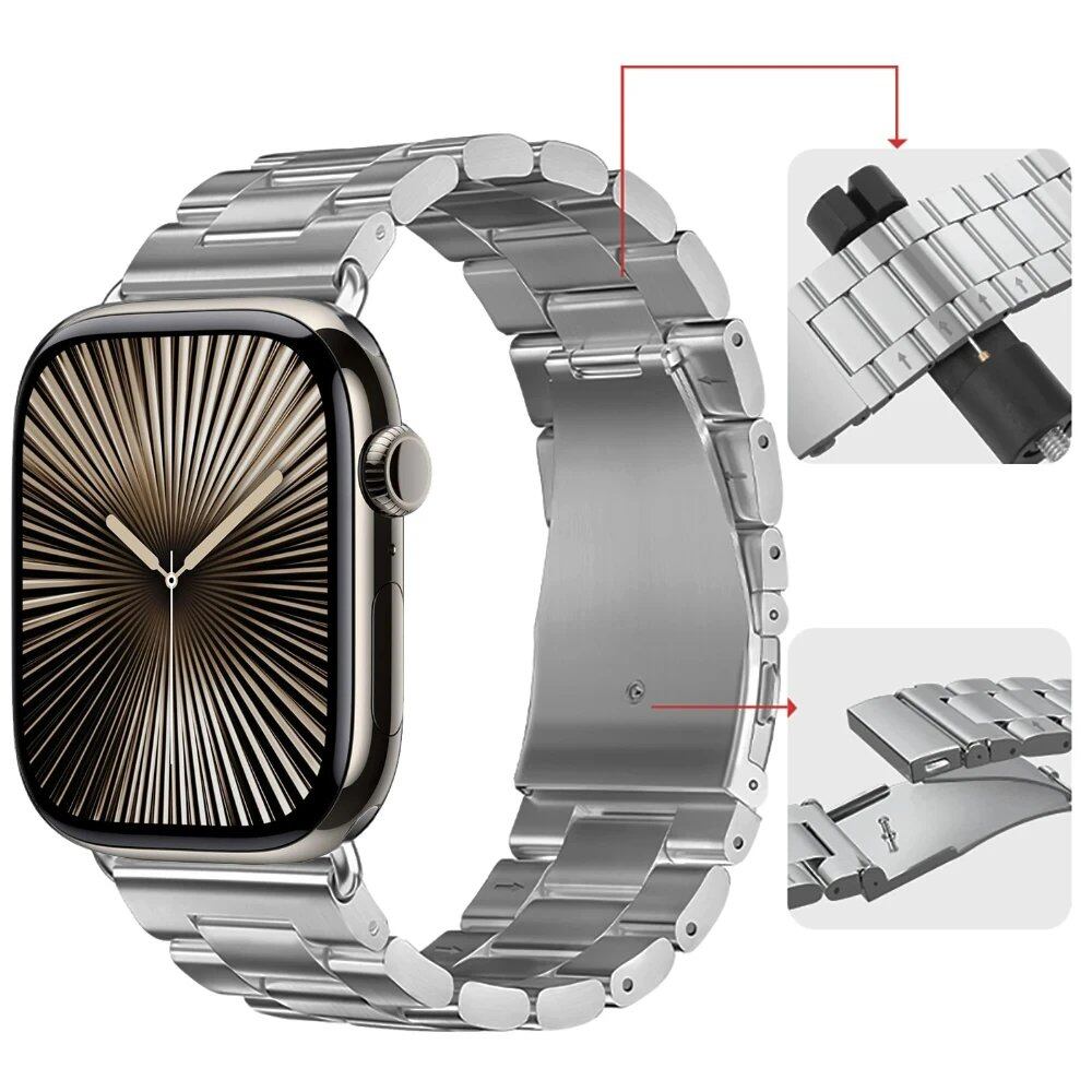 Stainless Steel Metal Strap for Apple Watch, Compatible with 46mm, 42mm, 44mm, 40mm, 45mm, and 41mm iWatch Series 10/9/8/7/6/SE2/Ultra (49mm), Band Color: Parallel Import