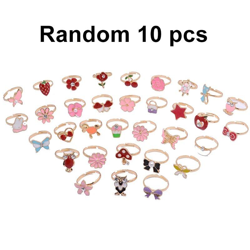 10/20/36-Piece Cute Adjustable Rings for Kids and Girls, Pretend Play Makeup Toy, Cartoon Crystal Jewelry, Alloy, Animal, Enamel Rings, Parallel Import