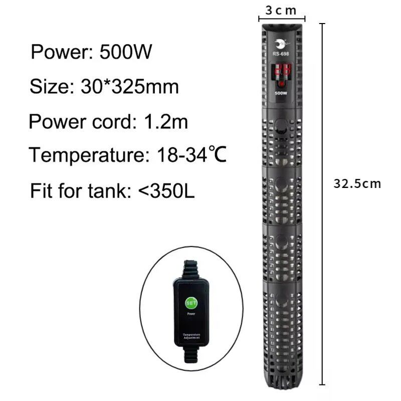 Submersible Aquarium Heater with Thermostat, 220-240V, 50-500W, Size: 220V; Color: 00W, Parallel Import