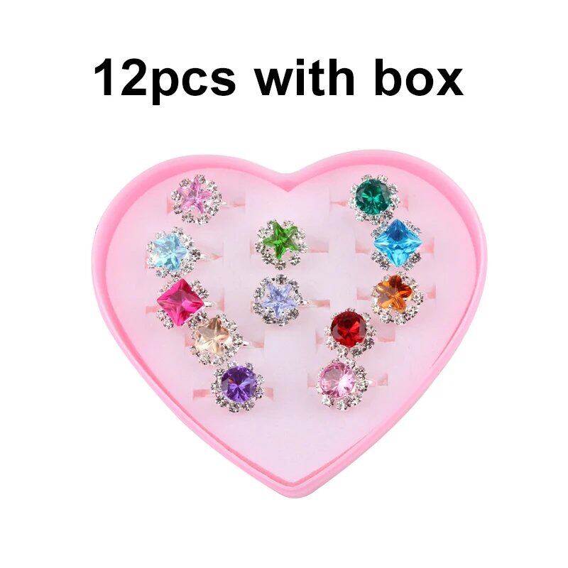 10/20/36-Piece Cute Adjustable Rings for Kids and Girls, Pretend Play Makeup Toy, Cartoon Crystal Jewelry, Alloy, Animal, Enamel Rings, Parallel Import