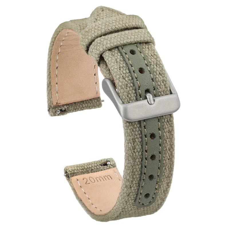 WatchDives 20mm Canvas Watch Band for 6105 Pilot and Military Watches, Quick Release Universal Replacement Retro Strap, Green Canvas; Band Width: 20mm, Parallel Import