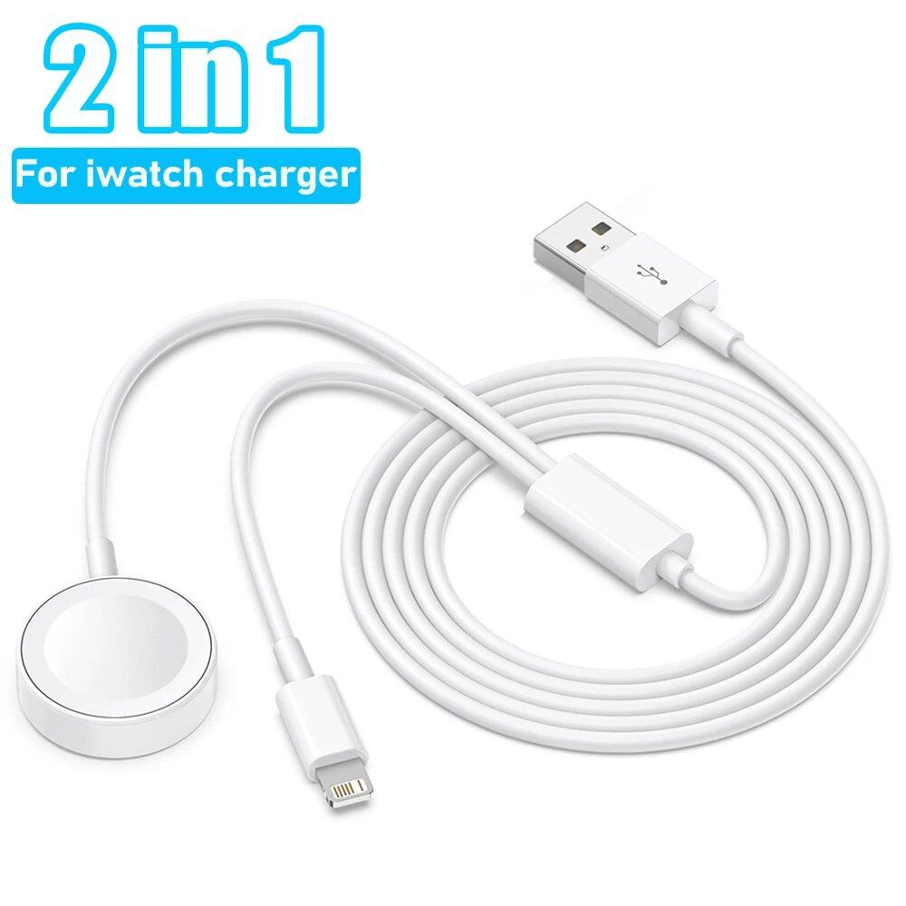 2-in-1 Charging Cable for Apple Watch Series 9/8/7/6/5/4/3 - USB Fast Charging Station for iPhone 14/13/12/11 Pro Max Plus, White, Parallel Import