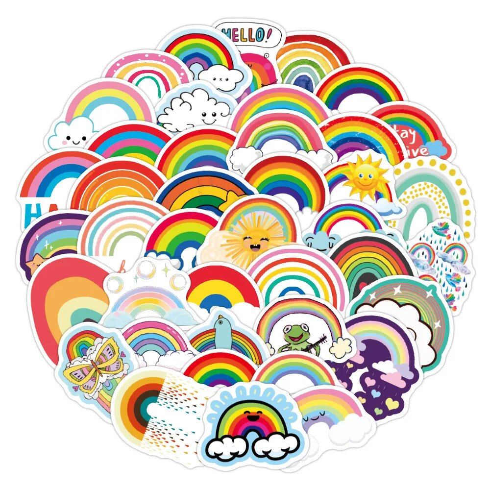 10/30/50-Piece Rainbow Bridge Cartoon Waterproof Stickers for DIY Skateboards, Refrigerators, Bikes, and Suitcases. Cute Graffiti Decals. Toys. Color: Parallel Import.