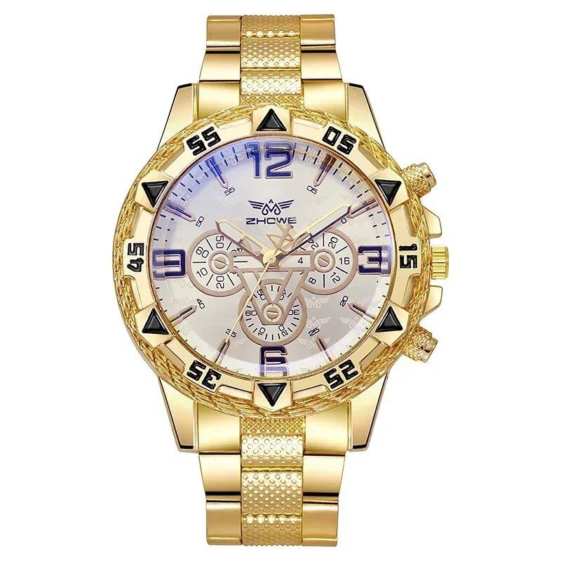 Luxury Men's Quartz Watch, Classic Business Watch, Large Dial, Alloy Steel Strap, Blue Light, Three-Dial, Men's Quartz Watch, Color: Parallel Import