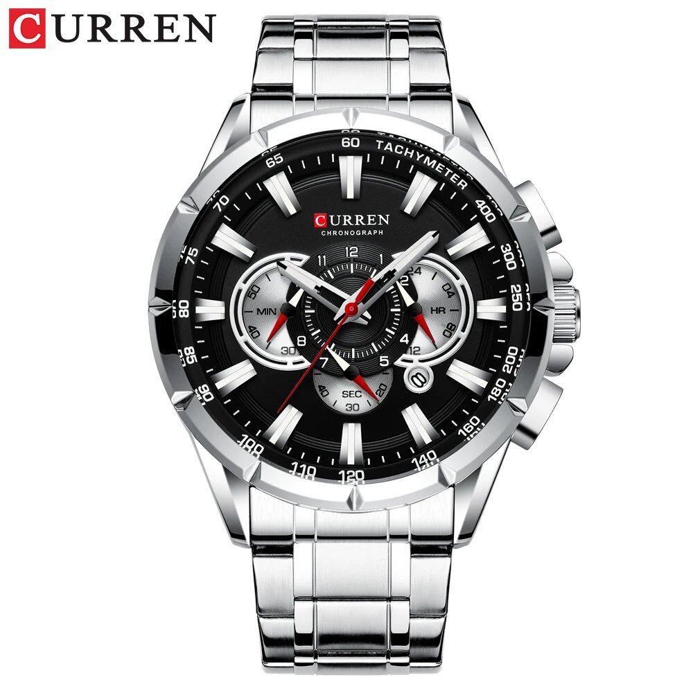 Karlen New Casual Sports Chronograph Men's Watch with Stainless Steel Band, Large Dial, Quartz Movement, and Luminous Hands, Silver Brown, Parallel Import