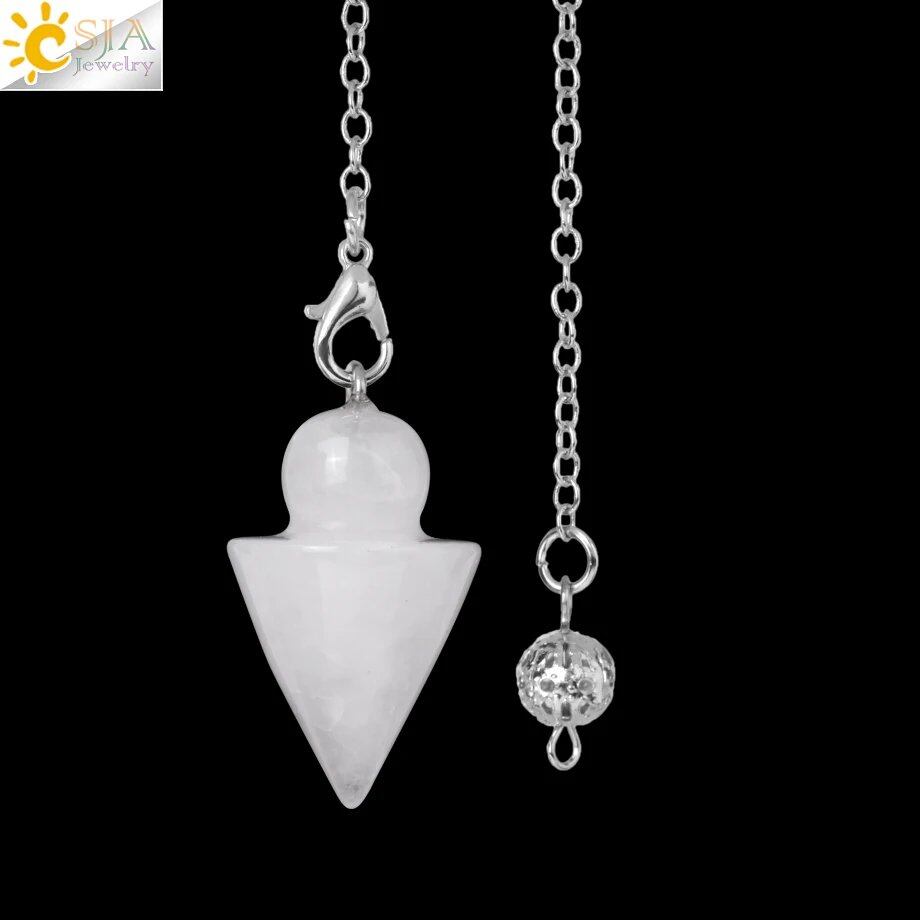 Natural Stone Cone Pendant, Silver Color, with Chain, Crystal Pendant, Pink Quartz, for Dowsing and Divination, Spiritual Reiki, Pendulum, S975 Metal Color: Parallel Import