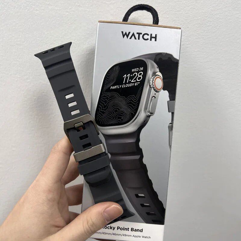Silicone Sport Band for Apple Watch - Compatible with iWatch Ultra 2/10/9/8/7/6/5/4/3/2/1, 38mm/40mm/41mm/42mm/44mm/45mm/46mm/49mm Band Colors: Parallel Import