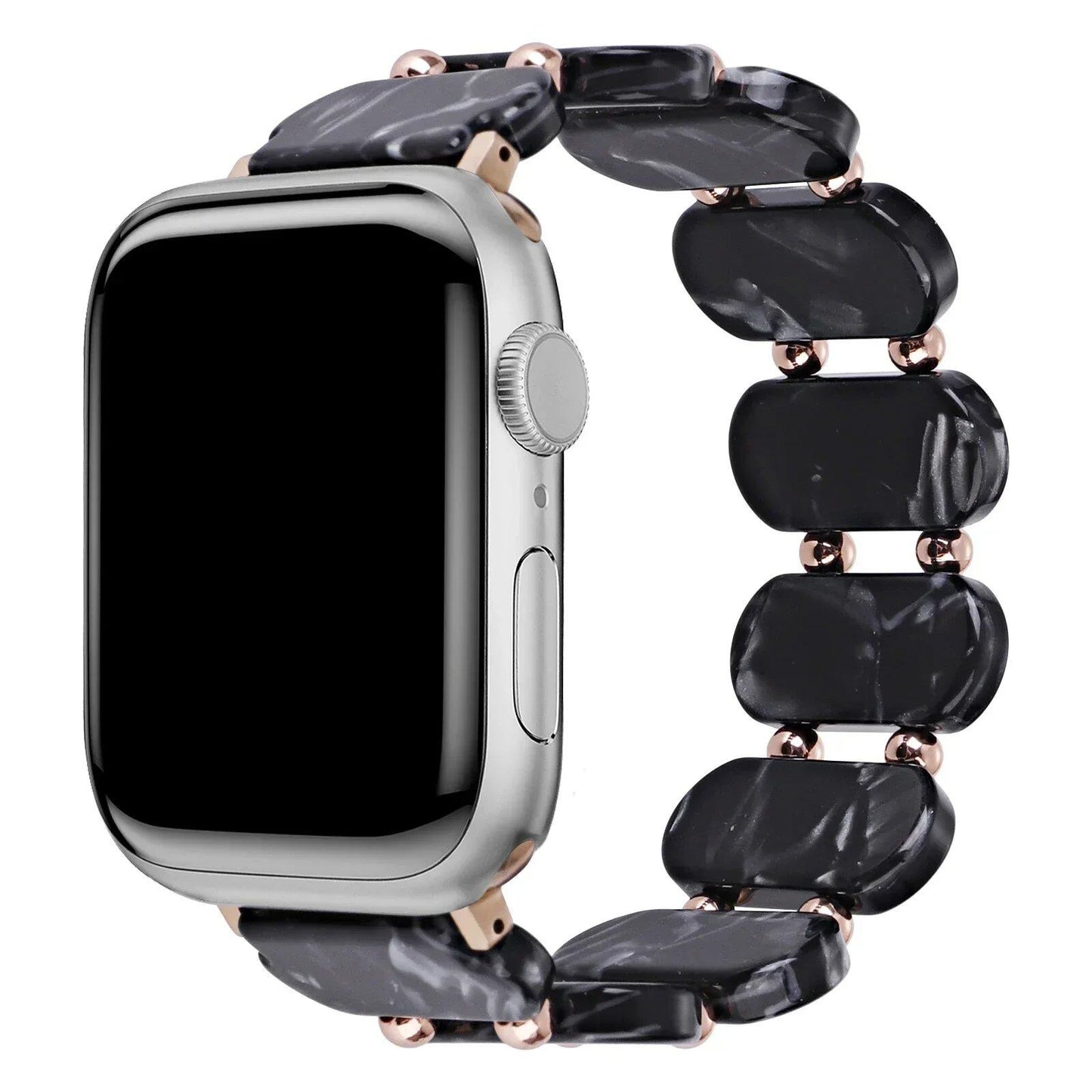 Resin Apple Watch Band, 46mm, 41mm, 42mm, 45mm, 49mm, Compatible with iWatch Series 10, 9, 8SE, 6, 5, 46mm, 41mm, 42mm, 45mm, 49mm, Women's, Elastic Ring Strap with Metal Beads, Band Color: mm, Parallel Import