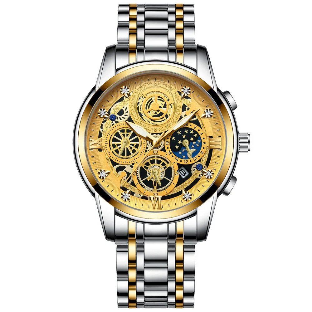 BINBOND B4010 Fashion Casual Quartz Men's Watch with Stainless Steel Strap, Luxury Dial, Luminous Display, 30M Water Resistance, Parallel Import