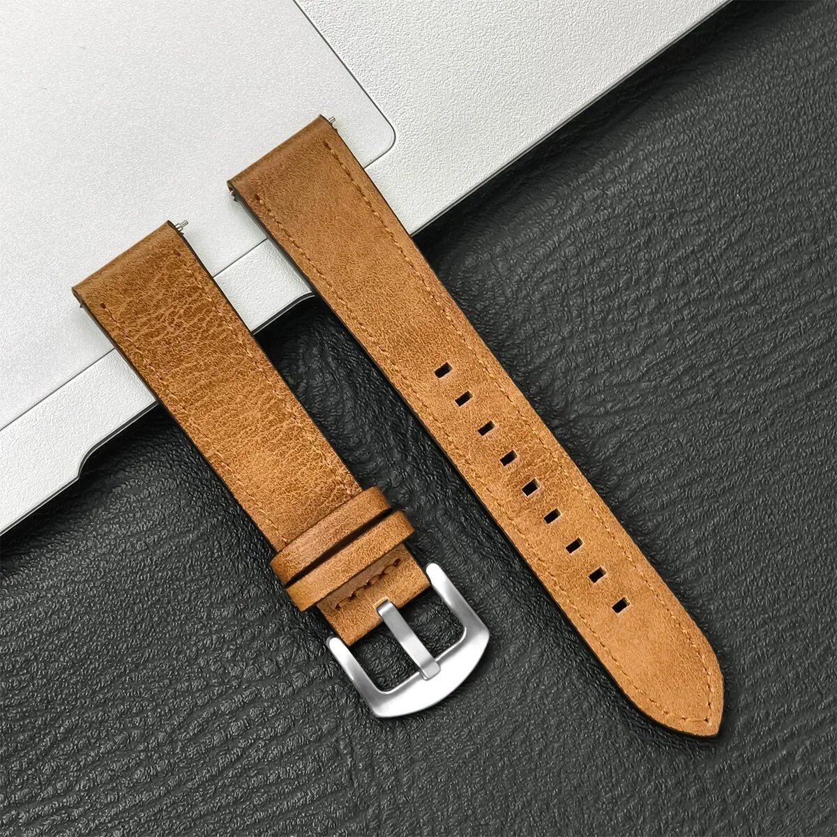 Compatible with Samsung Galaxy Watch 6/5/4 (40mm/44mm) and Xiaomi Redmi Watch 3 Lite/Active, 20mm/22mm Leather Strap, Vintage Style, Size 2, Parallel Import