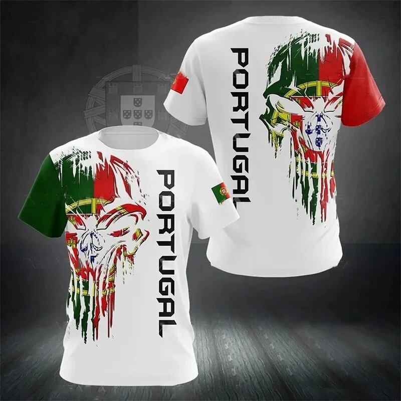 3D Printed Portuguese Flag T-Shirt with Portuguese Emblem and Spiritual Totem, Men's Short Sleeve Cool T-Shirt, Streetwear, Size: Parallel Import