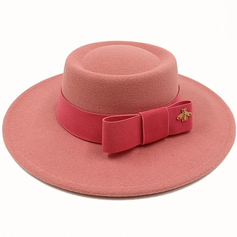 Winter Bowtie Fedora Hat with Textured Surface, Flat Top, and Elastic Band. Red. Men's and Women's Jazz Hat. Sizes: 56-58cm. Ships from: Parallel Import.