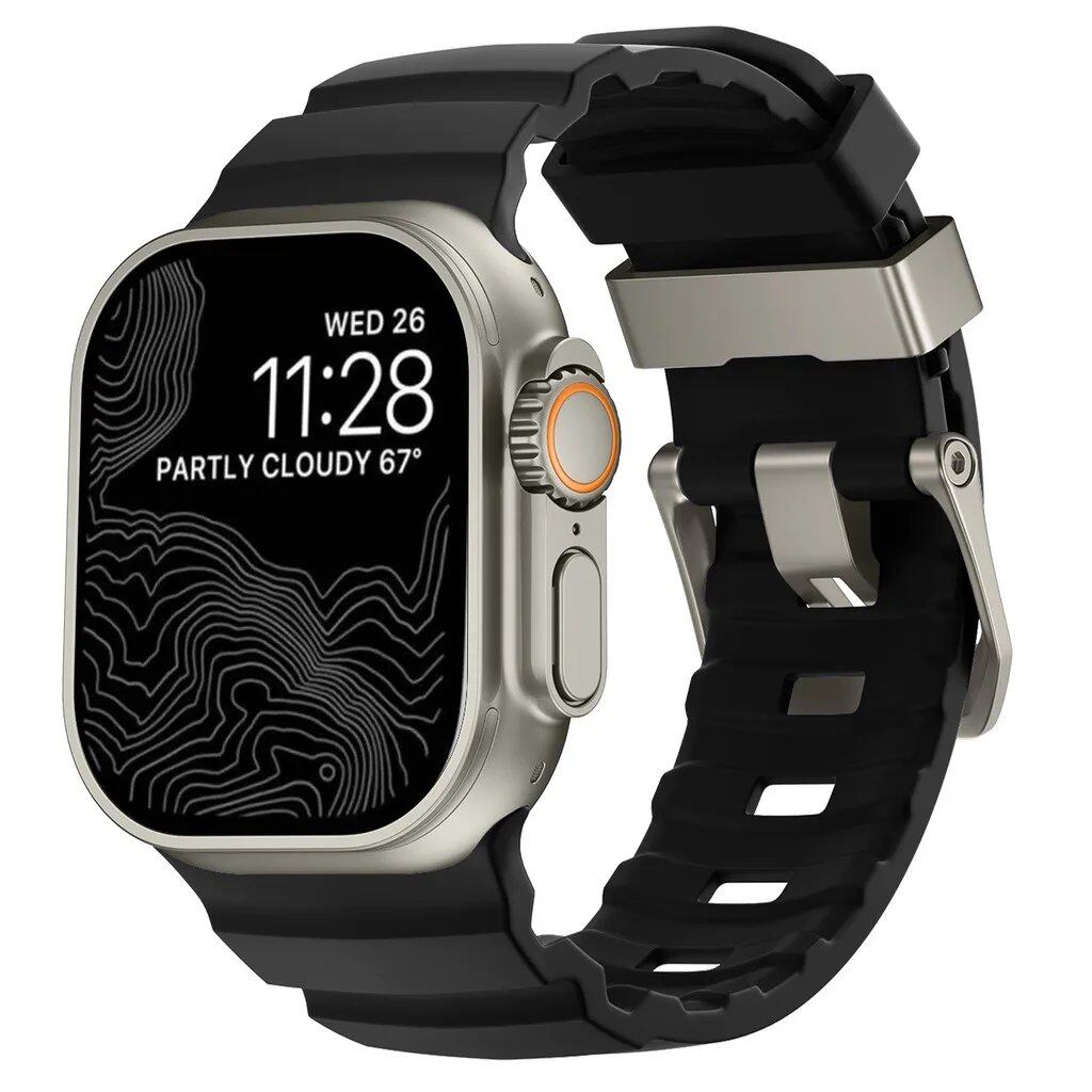 Sport Band for Apple Watch Ultra 2/10/9/8/7/6/SE/5/4 - Soft Silicone and Titanium Bracelet Strap, Compatible with iWatch 42mm, 44mm, 45mm, 46mm, and 49mm Band Colors: 42mm, 44mm, 45mm, 46mm, and 49mm Band Widths (Imported)