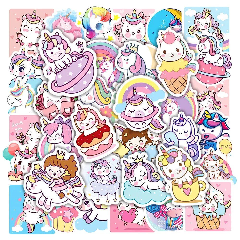 10/30/50/100枚 かわいいユニコーン キャラクターステッカー ギター・ノートPC・スーツケース・スマホ・手帳用 PVC防水 落書きデカール 子供おもちゃ 0個入り 並行輸入品