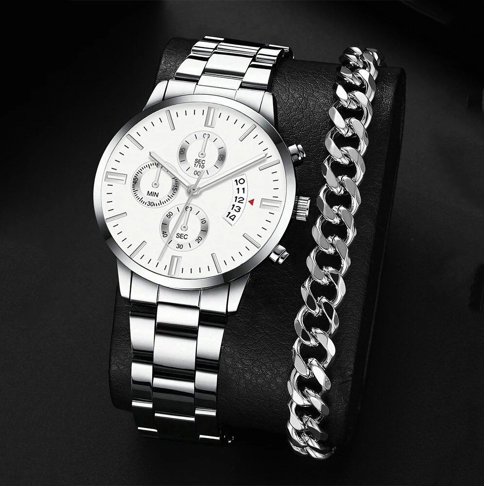 New Hot Watch Men's Stainless Steel Wristwatch, Luxury Quartz Calendar Business Watch, Parallel Import