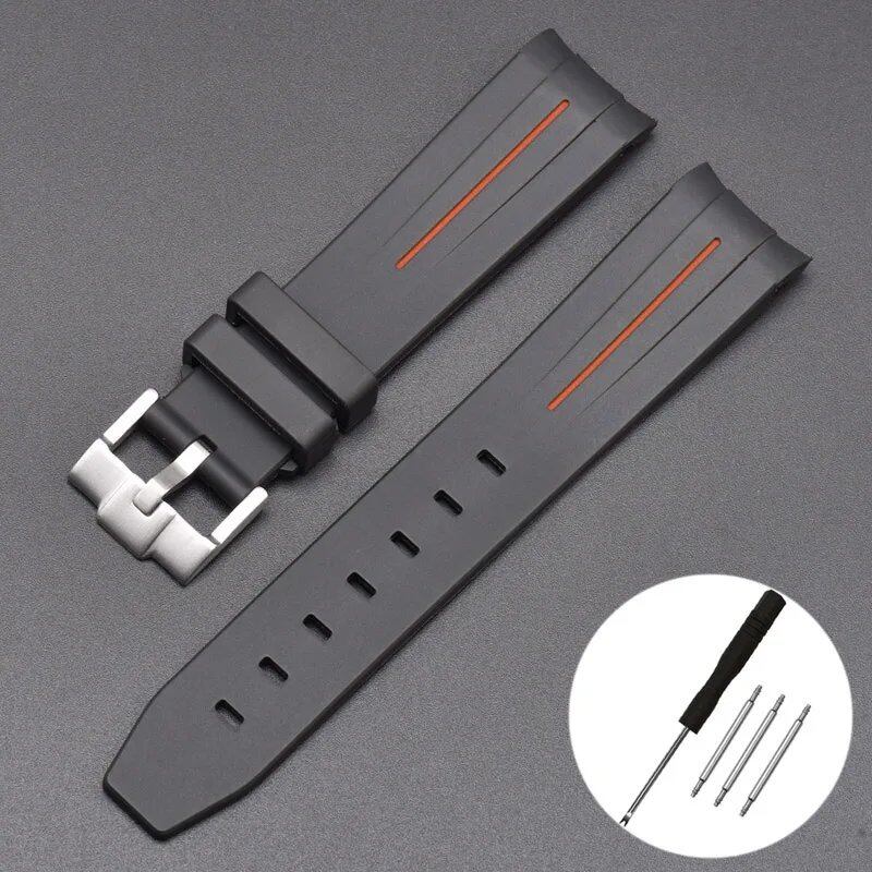 New 20mm Bent End Rubber Watch Strap for Omega Moonwatch, Joint Constellation, Men's Waterproof Sports Watch Band, Band Color: 20mm; Band Width: 20mm, Parallel Import