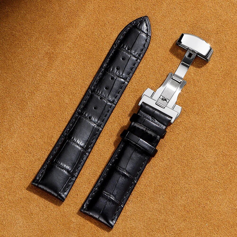 Genuine Crocodile Leather Business Watch Band Replacement for 12/14/16/17/18/20/22/24mm Watches with Butterfly Buckle, Band Color: mm, Parallel Import