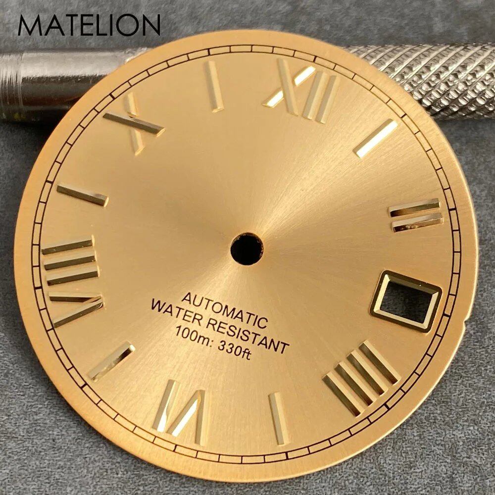 29mm Sunburst Dial Roman Dial Compatible with NH35, NH36, NH38, NH70, NH71, NH72, 4R35, and 4R36 Automatic Movement with Metallic Markers and DJ Hands (Parallel Import)