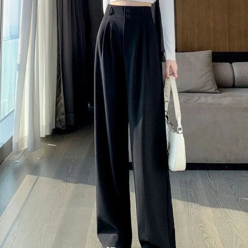 Elegant Women's Korean Style Wide Leg Pants, High Waist, Black Baggy Pants, Office Fashion, Loose Suit Trousers, Streetwear, Size: Parallel Import