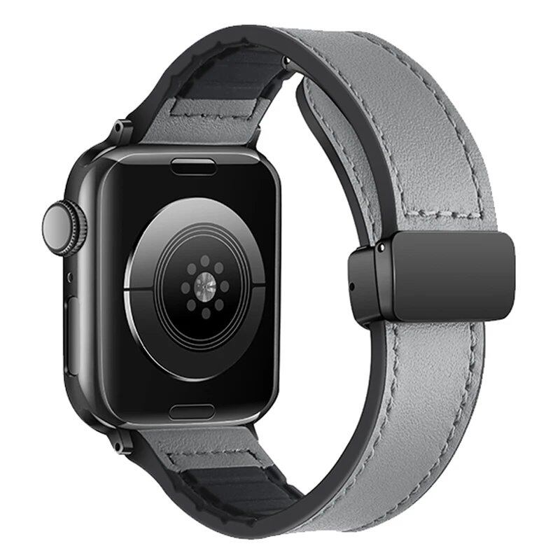 Apple Watch Ultra 49mm/iWatch Series 10・9・8・7・6対応 磁気レザーシリコンバンド(46mm/42mm/44mm/45mm/41mm/40mm/38mm対応) バンドカラー: 並行輸入品