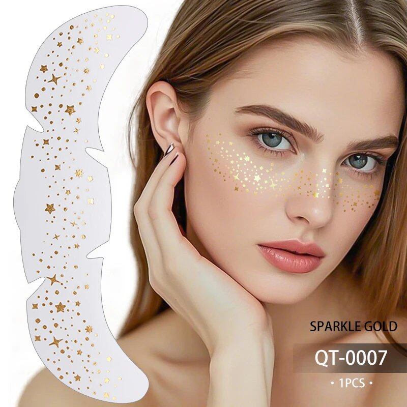 1/5pc Metallic Gold & Silver Fake Freckles Sparkle Glitter Star Facial Tattoo Stickers for Women Makeup Decoration Patches Color: Parallel Import