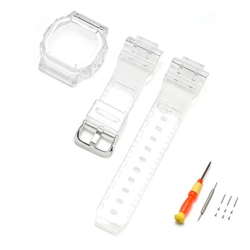 Transparent Rubber Silicone Protective Case Strap Watch Band Bracelet for Casio G-Shock DW-5600, DW-5000, GW-M5610, and GLX-5600, Band Color: 0 Series, Parallel Import