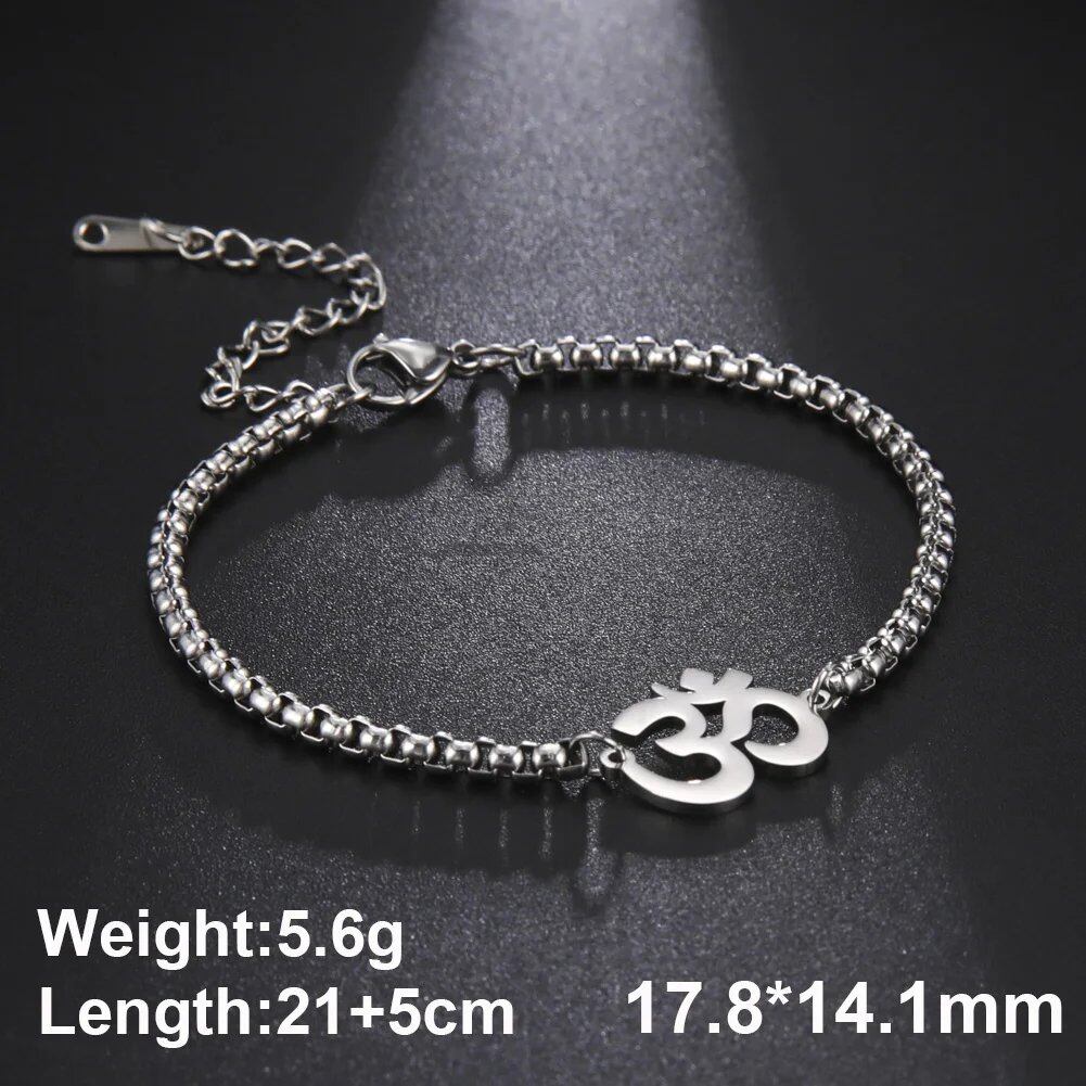 Dawapara Om Sanskrit Symbol Anklet Bracelet, Hindu Yoga Ankle Chain Bracelet, Stainless Steel, Spiritual Jewelry, 100cm, Parallel Import