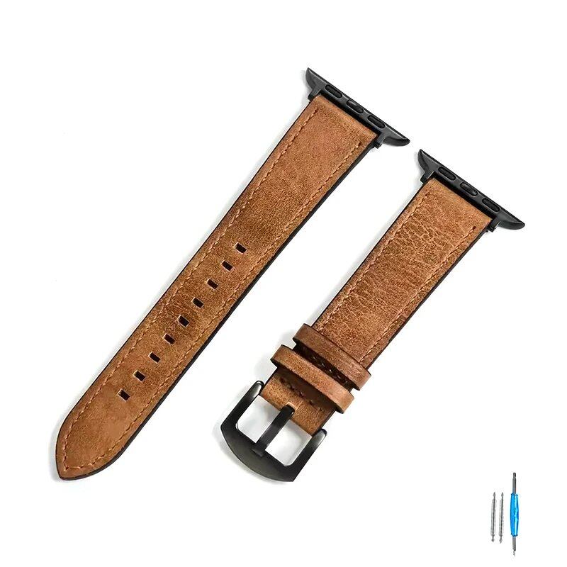Calf Leather Strap for Apple Watch - Compatible with iWatch Series 8/7/6/5/4/3/SE, 49mm, 44mm, 45mm, 42mm, 40mm, and 41mm Bands, Unisex, Imported