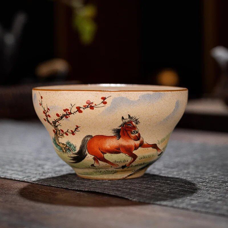 12-Style Zodiac Ceramic Teacup Set, Animal Bowls for Tea Ceremony, Tiger Teacups, and Kung Fu Tea Cups; 130ml Capacity, Imported