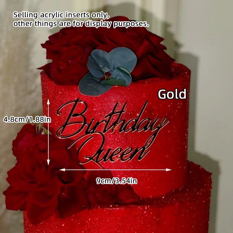 Set of 1, 3, or 5 Acrylic Birthday Queen Gold Cake Topper for Happy Birthday Party Side Cake Decorations. Size: Parallel Import.