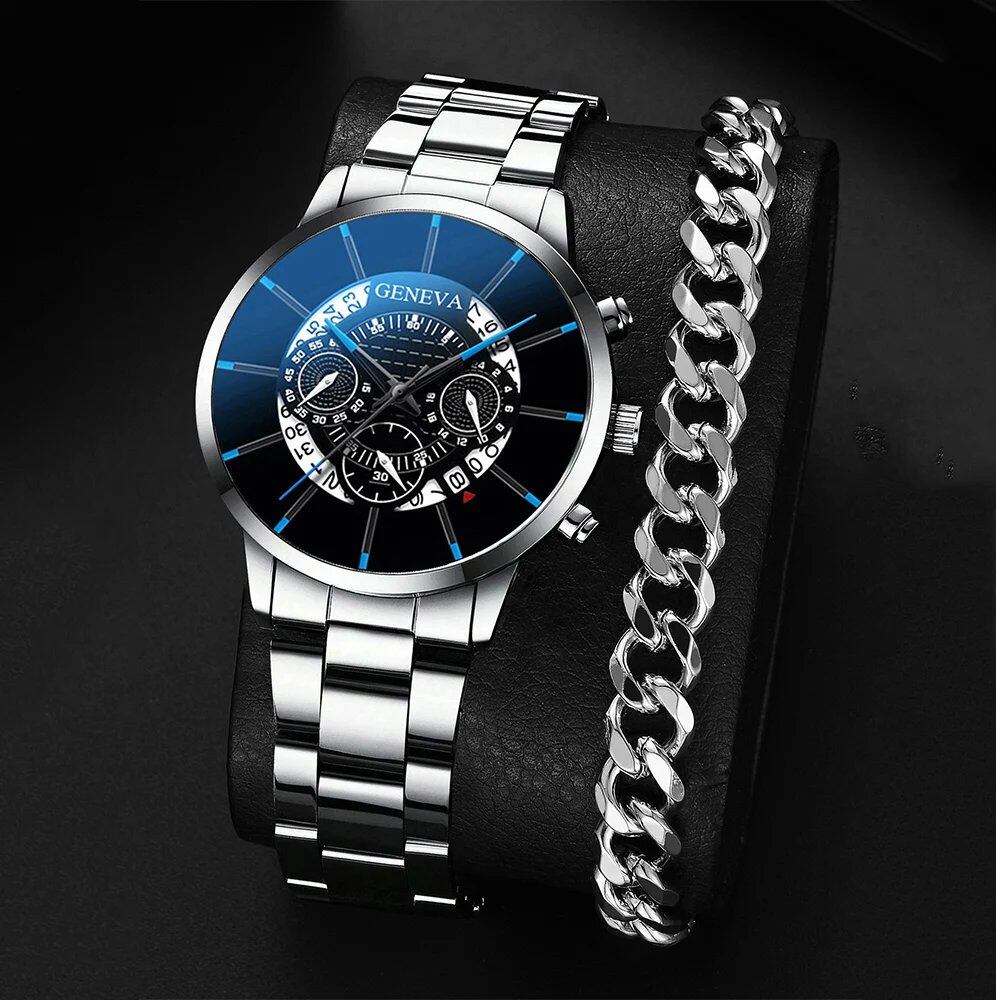 New Hot Watch Men's Stainless Steel Wristwatch with Calendar, Luxury Quartz Movement, Business Watch, Parallel Import