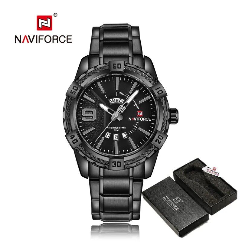 NAVIFORCE Luxury Men's Watch, Original Fashion Quartz Movement, Classic Watch, Waterproof, Business Style, Steel Strap, Color: Parallel Import