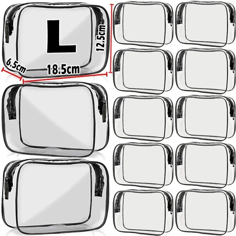 Set of 12 Transparent PVC Bags for Women with Zipper, Clear Makeup Cosmetic Case, Travel Toiletry Storage, Bathroom Vanity Pouch, Black, Parallel Import