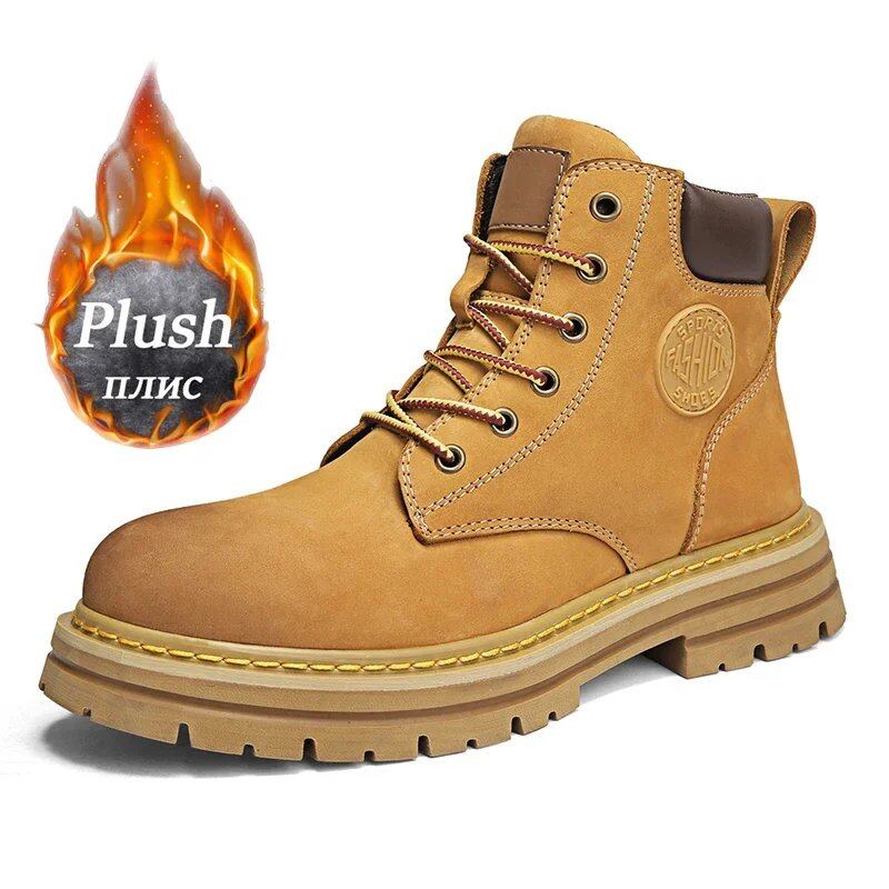 Men's high-top boots, high-quality leather shoes, stylish outdoor sneakers, lace-up ankle boots, non-slip, for couples, parallel import