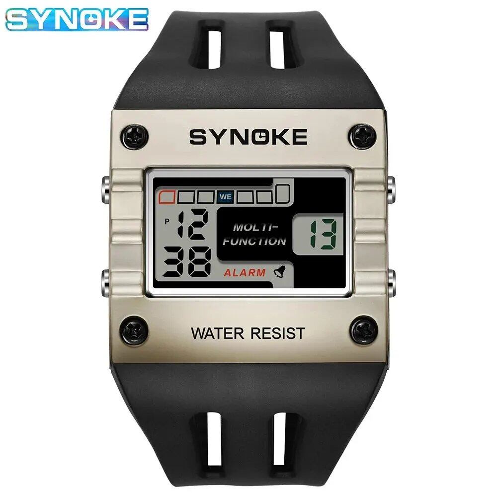SYNOKE デジタルウォッチ メンズ スポーツ 電子時計 防水 ナイトグロー 大画面 スクエア 学生 アウトドア 新作 カラートレンド 並行輸入品