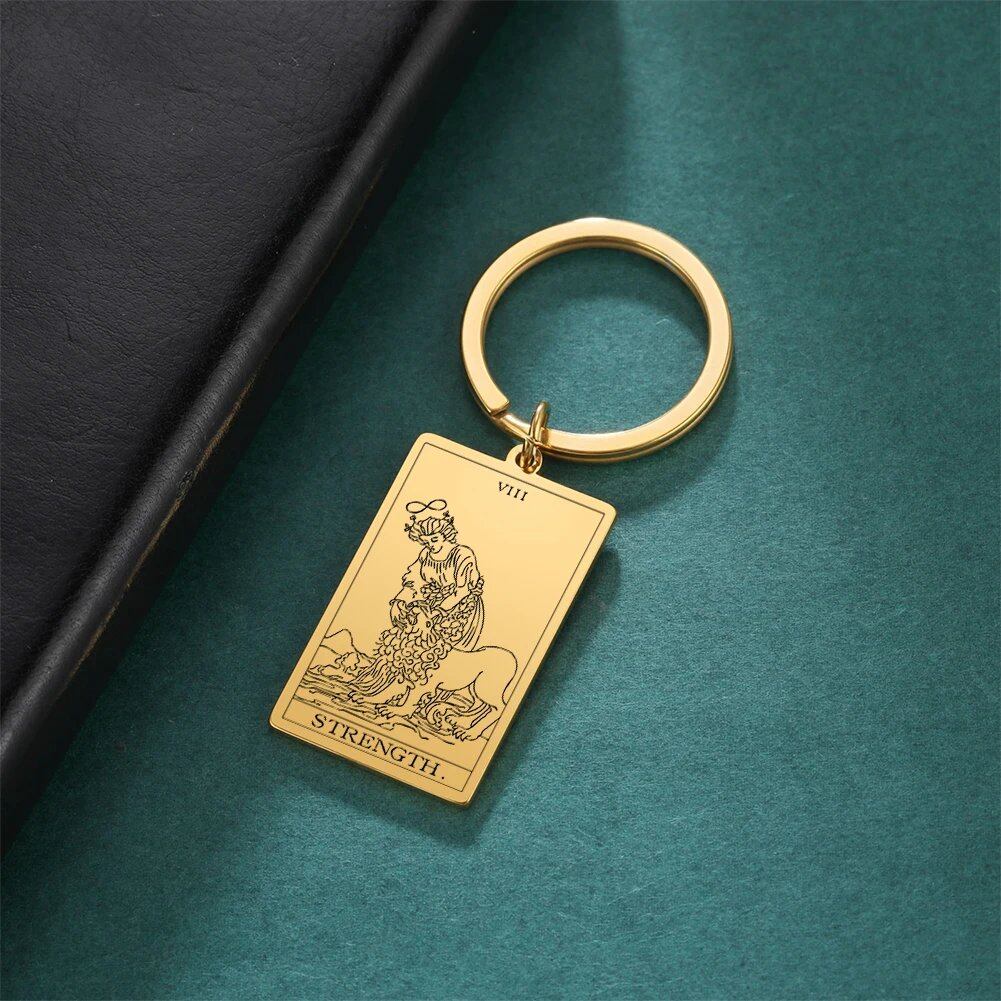 Tarot Card Keychain, Major Arcana Pendant Keyring, Vintage Amulet, Lucky, Stainless Steel, Wiccan Jewelry, Mother's Day Gift, Parallel Import