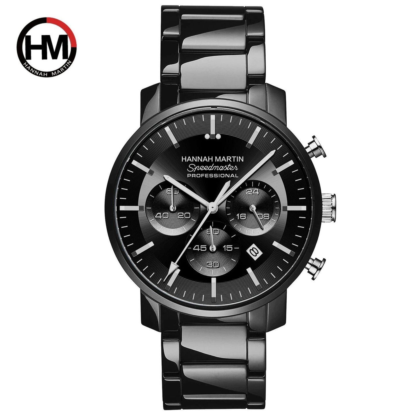 New Hannah Martin Multi-Function Watch, 46mm Blue & Silver Stainless Steel, Casual Quartz Watch, Free Shipping, Color: 113, Parallel Import