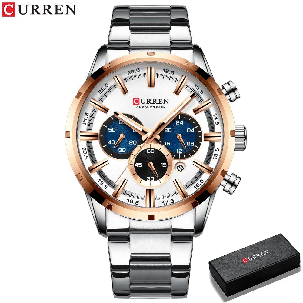 Karen Men's Watch with Blue Dial, Stainless Steel Band, Date Display, Waterproof, Luxury Business Watch, Imported