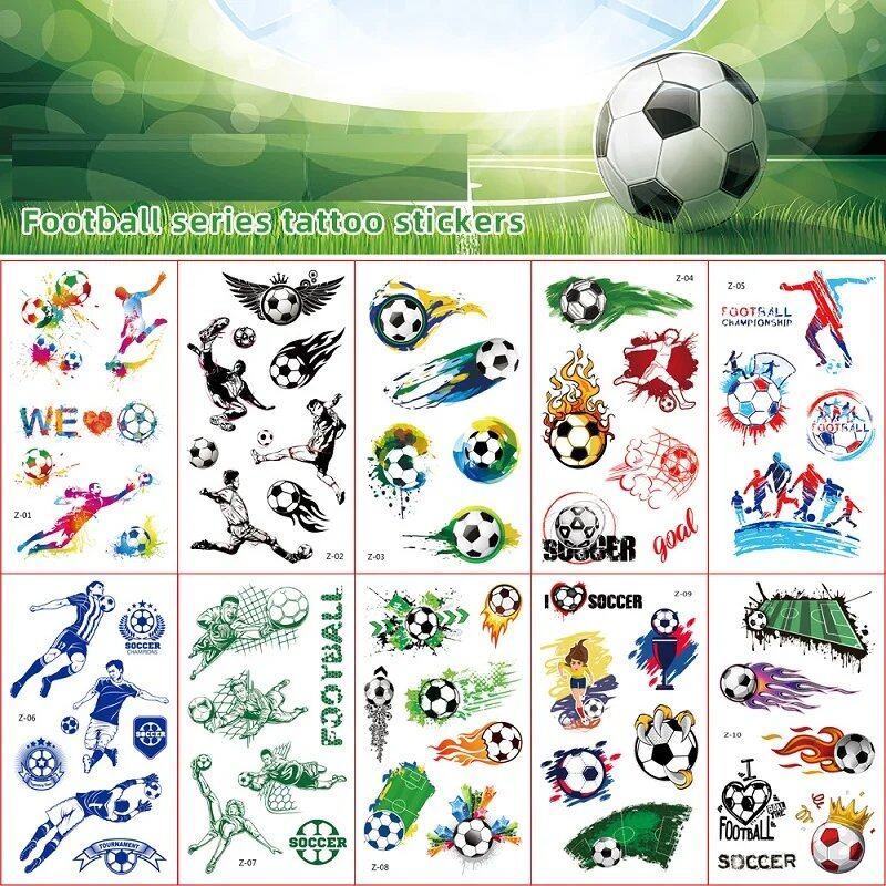 10-Pack Waterproof Temporary Tattoo Stickers for Kids and Soccer Fans, Fake Tattoos for Adults and Kids, Arm Covers, Color: Parallel Import