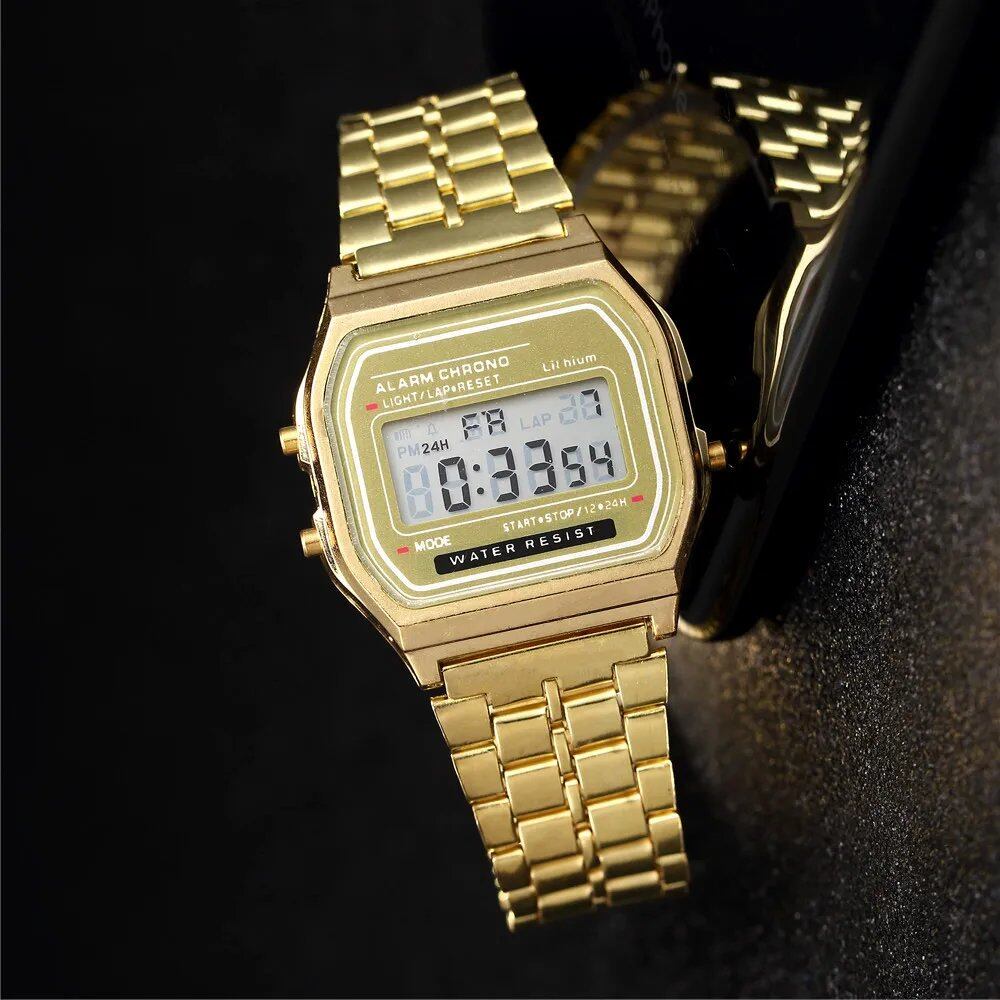 Elegant Women's Digital Watch, Gold, Silver, Stainless Steel, Business Electronic Clock, Parallel Import