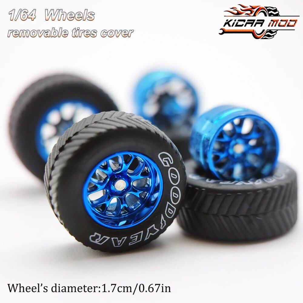 1/64 Scale Model Car Wheels with All-Terrain Rubber Tires, BBS LM-R Refite Parts, HotWheels Compatible, D:17mm, 1 Set, Parallel Import