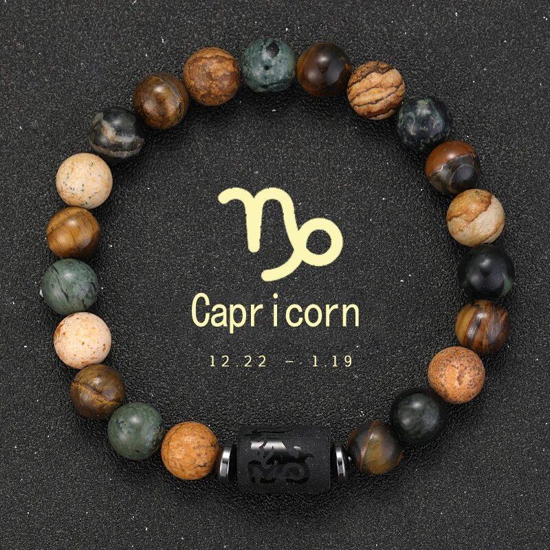 12 Zodiac Signs Bracelet with Natural Stones, Capricorn, Virgo, Leo, and Libra, for Men and Women, Couples, Friends, and Couples; Jewelry Gift; Length: 18-19cm, Parallel Import