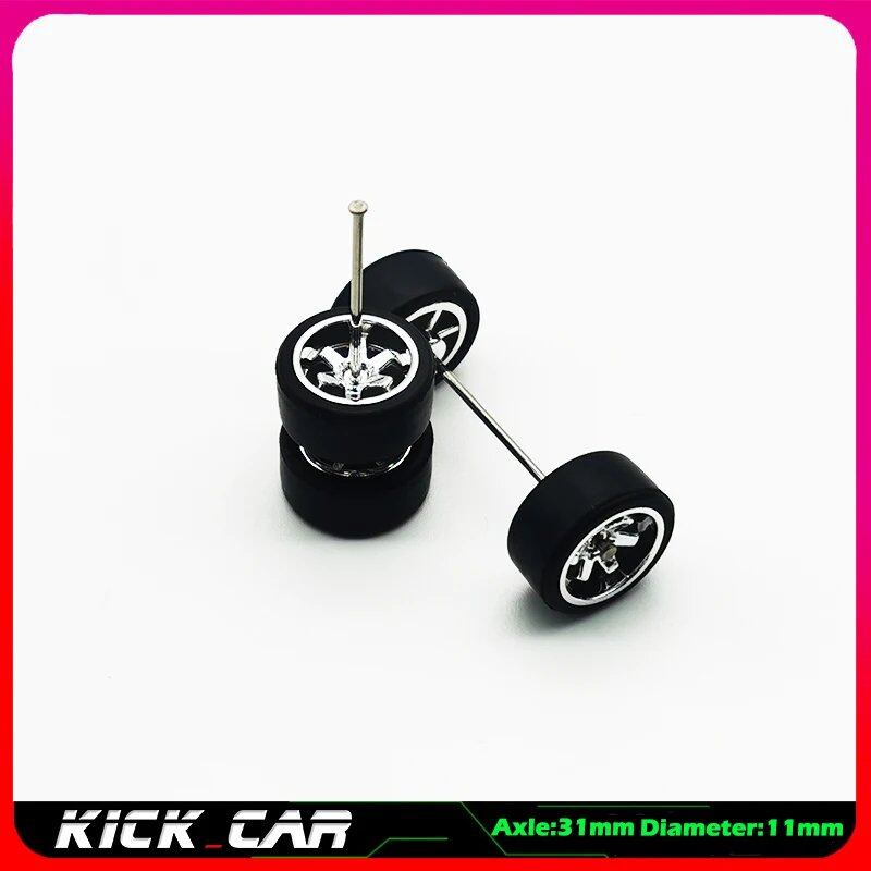 1/64 scale model car wheels with rubber tires, set of 4, ABS plastic, basic conversion parts for Hot Wheels, Tomica, and Mini GT. Color: WTS. Ships from: Parallel import.